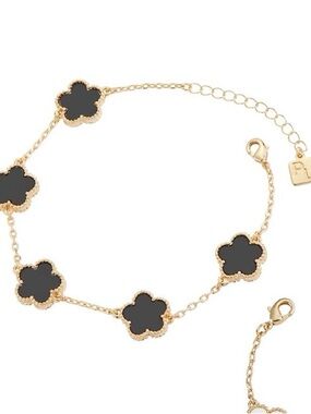 Park Lane Gold-Plated Black Clover Link Bracelet - Women Jewelry